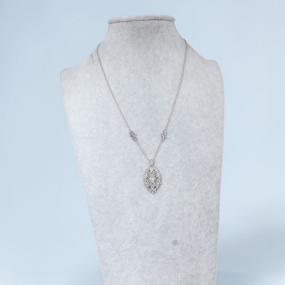 Vintage Sterling Silver Thai Filigree Pendant Necklace SAS Signed 18 Inch 6.8g - Picture 10 of 12